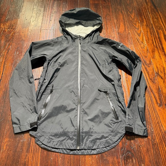 Columbia‎ Rain Jacket Women XS Black Omni Tech Wick EVAP Grid Waterproof - EUC - Picture 1 of 14